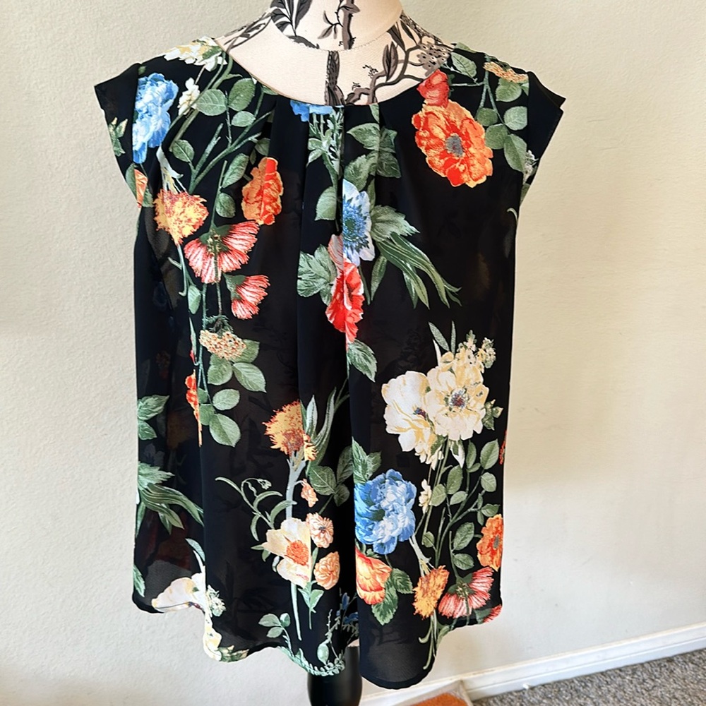 twine & string Semi Sheer Black Floral Blouse